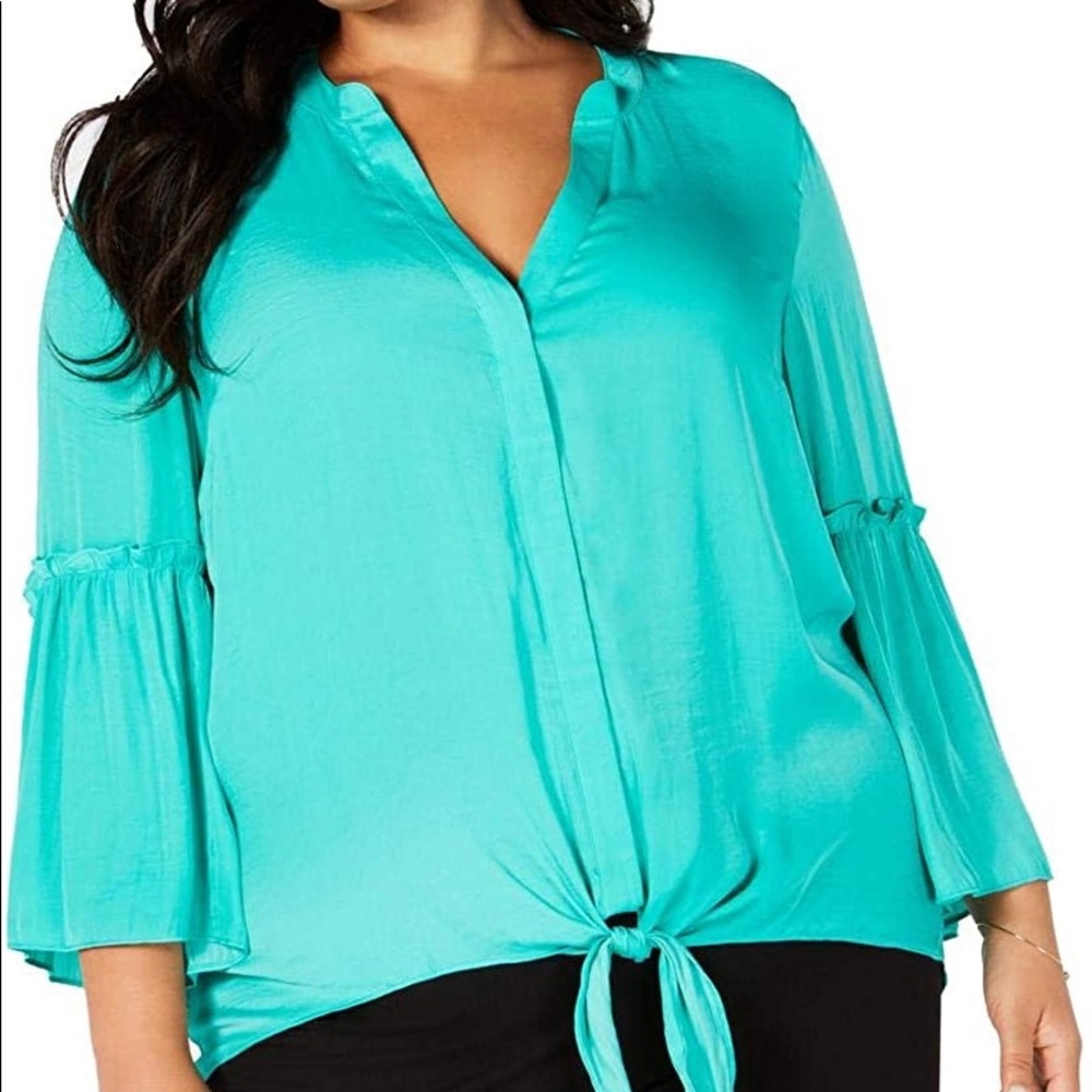 Alfani Womens Plus Satin Button Down Blouse